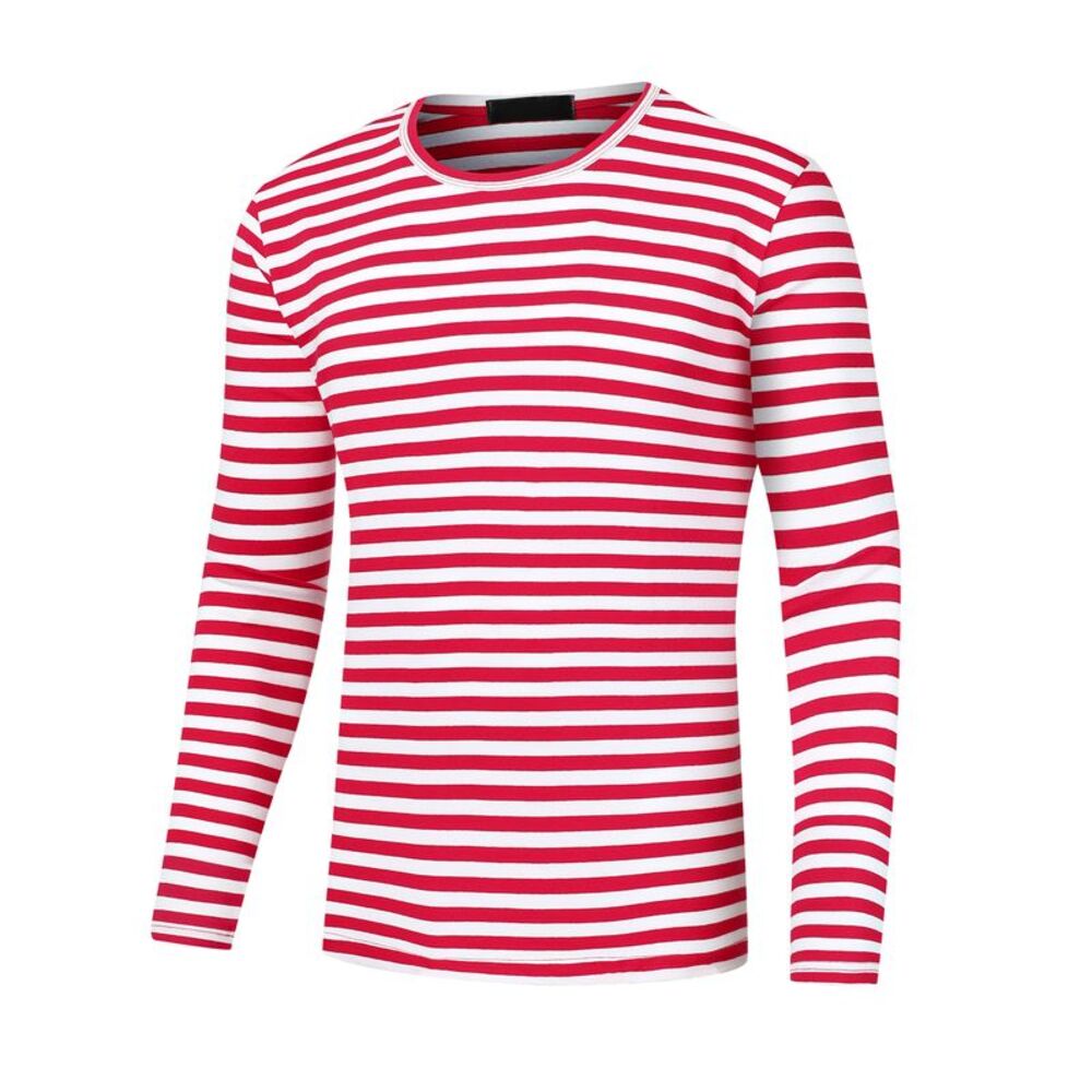 Striped T-Shirt Casual Crew Neck Long Sleeves Basic Tee Tops Red White